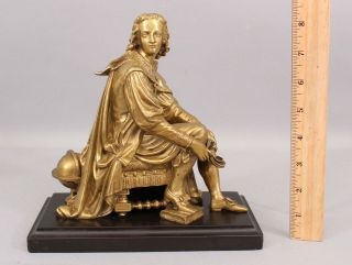 Antique Grand Tour Gilded Bronze Sculpture Seated Man Explorer Letter Book Globe