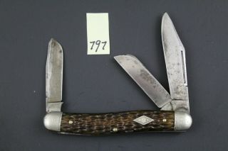 De Diamond Edge,  Shapleigh Hardware Bone Stockman Vintage Pocket Knife 797