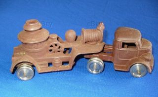 Rare Kenton Cast Iron Fire Truck Semi Tandem Trailer Cab Toy Reel Engine Pumper