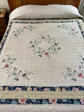 Gorgeous Vintage Embroidered Patchwork Quilt Wedding Ring Quilting King Sz