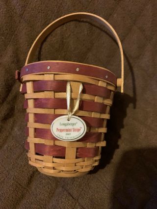 Longaberger 2007 Tree Trimming Basket - Peppermint Stripe - Protector - Tie - On