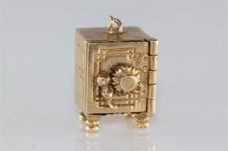 Vintage 14k Gold 3d Safe Deposit Box Money Charm Pendant Open Move