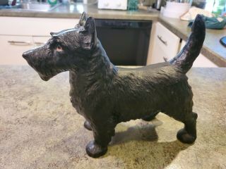Vintage Paint Cast Iron Terrier Dog Figurine Door Stop 8.  75 " Tall Heavy