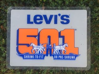 Vintage Levis 501 Plexiglass Store Sign Display Horse Logo Pre - Shrunk Shrink Fit