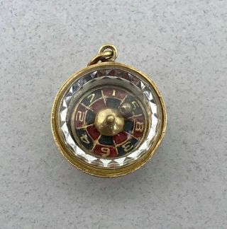 Vintage Solid 14k Yellow Gold Mechanical Roulette Wheel Pendant Charm