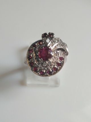 Vintage Antique Art Deco Palladium Natural Ruby & Diamond Ring Size 6.  3