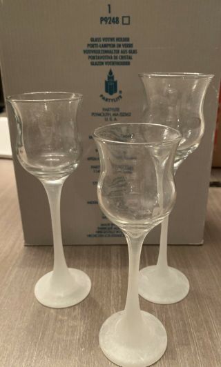 Partylite 3 Piece Crystal Trio Candle Holders Frosted Stems