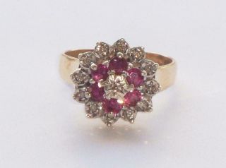 Unusual Large Heavy Antique Vintage High Set Gallery Ruby & Diamond Gold Ring
