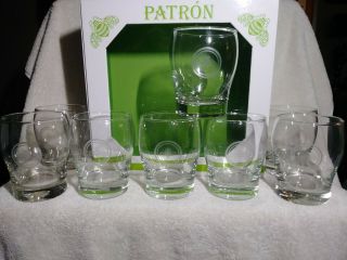 Patron Tequila Drinking Glasses 8 Pc Rare Set Silver Bumble Bee Short Bar