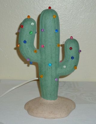 Vintage Ceramic Christmas Tree Saguaro Cactus Lighted Multi Color Lights 10 - 1/2 "