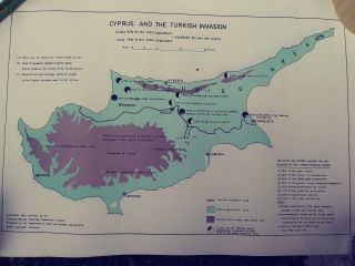 Cyprus Turkish Invasion Map Vintage Rare Estate Find