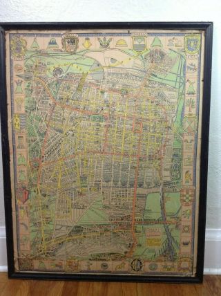 Very Rare 1932 Pictorial Map Mexico City 38x29 " Emily Edward (artist)