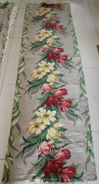Vintage 1940s Bark Cloth Curtain Panels Floral Tulips 3