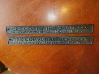Pair Vintage Antique Cast Iron Computing Scale Co Nameplate Name Plates Signs