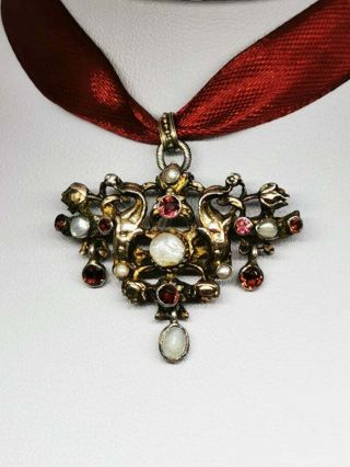 18th C Georgian Necklace Pearls Paste Glass Vermeil Silver