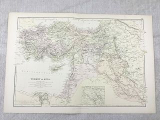 1882 Antique Map Of Turkey In Asia Turkish Empire 19th Century