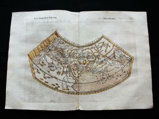 1599 Ptolemy: " World Map According Ptolemy " : Planisphere,  Terrestrial Globe,  Usa