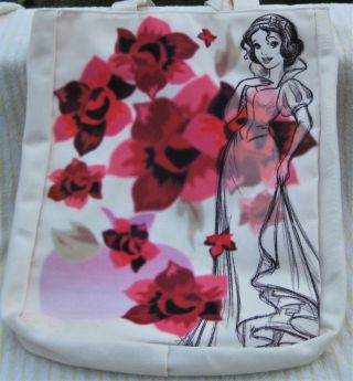 Disney Snow White Evil Queen Pink Floral Print Fabric Bag Purse Tote