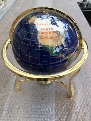 World Globe With Semi Precious Stone Inlay With Brass Stand Compass Cartography