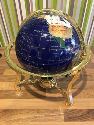 World Globe With Semi Precious Stone Inlay With Brass Stand Compass cartography 2