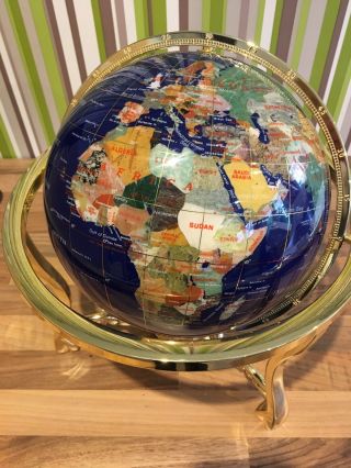 World Globe With Semi Precious Stone Inlay With Brass Stand Compass cartography 3