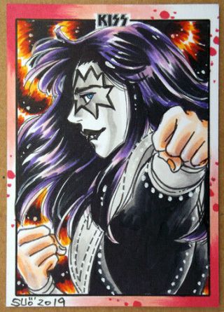 Dynamite Kiss Ace Frehley Anime Ap Sketch Card By Sanna U.