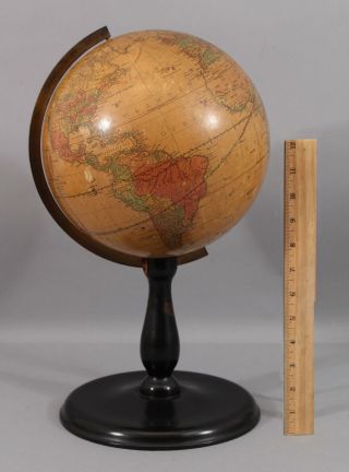 10inch Antique Joslin Terrestrial World Globe W/ Ebonized Wood Base Nr