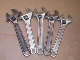 Set Of 5 Vintage 6 " Adjustable Wrenches;proto,  J.  H.  Williams,  Great Neck,  Irega,  Gen