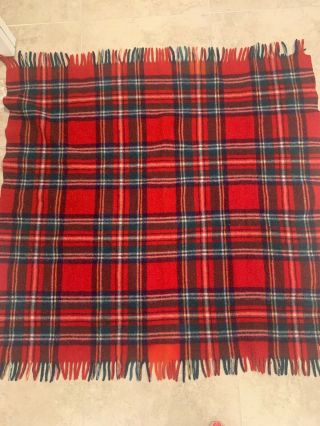 Vintage All Wool Stadium Blanket Throw William Ayres Sons Red Plaid 5a 46”x 46”