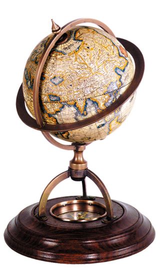 Terrestrial Globe W/ Compass 8 " Old World Mercator Desktop Brass Wood Stand