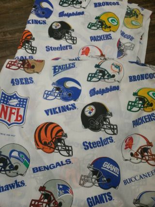 Vintage 90s 1995 Nfl Helmets Sheets Fitted And Flat Twin Size Fabric Crafts Bed