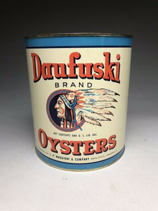 Vintage Daufuski Brand 1 Gallon Oyster Can Tin