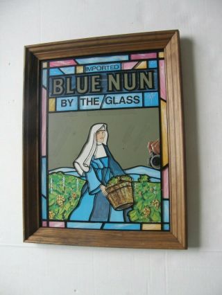 Vintage Imported Blue Nun Wine " By The Glass " Bar Mirror Sign 18 X 14