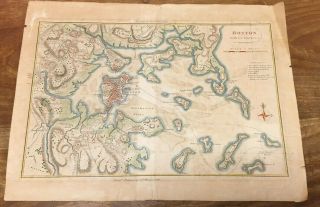 Boston With Its Environs Hand - Colored Antique Map 1806
