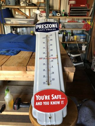 Old Porcelain Prestone Anti - Freeze Lg Thermometer