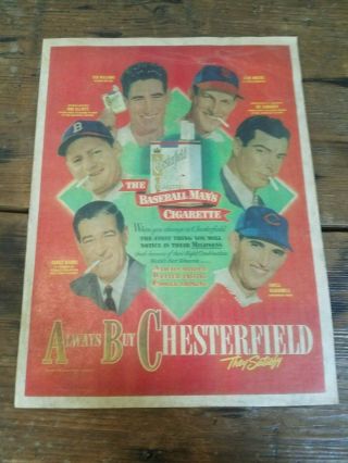 Vintage 1950s Williams Musial Dimaggio Chesterfield Cigarettes Baseball Poster