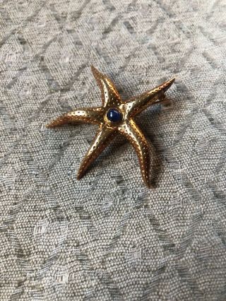 Rare Tiffany & Co.  18k Yellow Gold & Blue Stone Starfish Brooch Pin