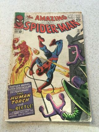 Spider - Man 21 Vg 4.  0 The Human Torch The Beetle Ditko Art