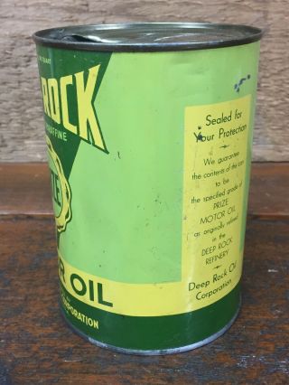 Vintage Rare Deep Rock PRIZE MOTOR OIL QUART Oil Can - Metal Oil Can Empty 2