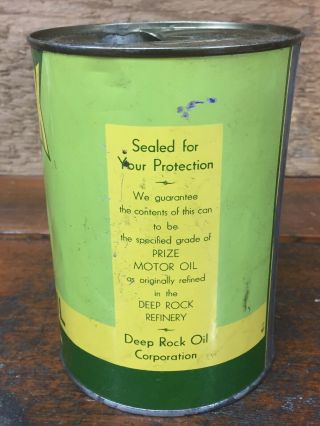 Vintage Rare Deep Rock PRIZE MOTOR OIL QUART Oil Can - Metal Oil Can Empty 3