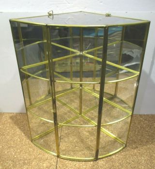 12 Tall Glass & Brass Glass Corner Wall 3 Shelf Mirrored Curio Display Cabinet