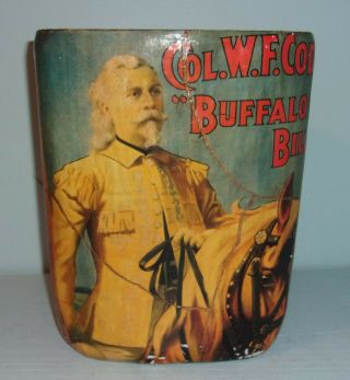 Vintage Buffalo Bill Wf Cody Wild West Small Trash Garbage Can Hand Decorated