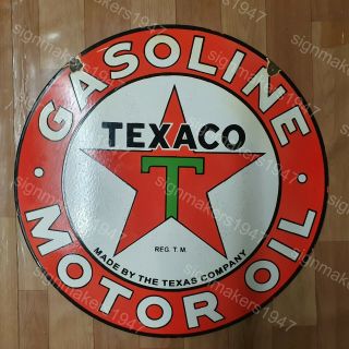 Texaco Gasoline 2 Sided Vintage Porcelain Sign 24 Inches Round