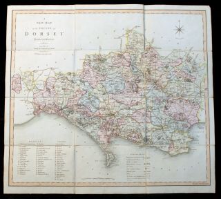 Georgian Antique Map Of Dorset By C Smith,  1804 With Slip Case