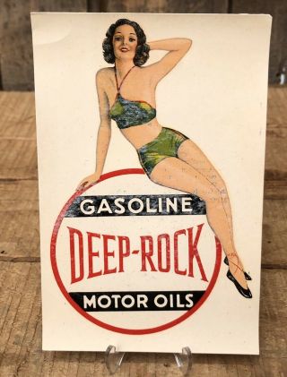 Cool Vintage Deep Rock Gasoline Motor Oils Pin Up Girl Decal Sign