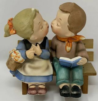 Vintage Siro 650 Japan Ceramic Boy And Girl Kissing On A Bench Hummel Style