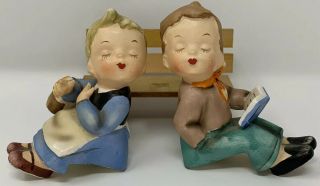 Vintage Siro 650 Japan Ceramic Boy And Girl Kissing On A Bench Hummel Style 2