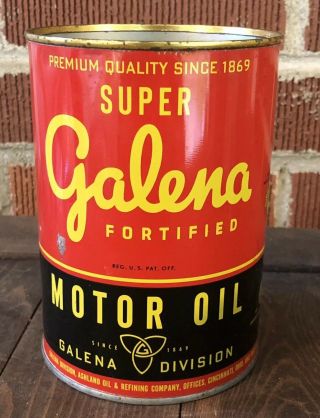 Vtg Galena Motor Oil 1 Quart Oil Can Tin Ashland Oil Cincinnati Oh Freedom Pa