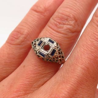 Antique Art Deco 750/18k White Gold Sapphire Gemstone Collectible Filigree Ring