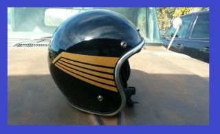 Vintage 1970 ' s Arthur Fulmer AF 40 Motorcycle Helmet Gold Wings with visor 2